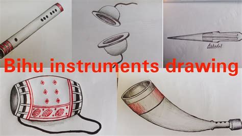 Assam 5 Bihu instruments drawing with pen easy step .